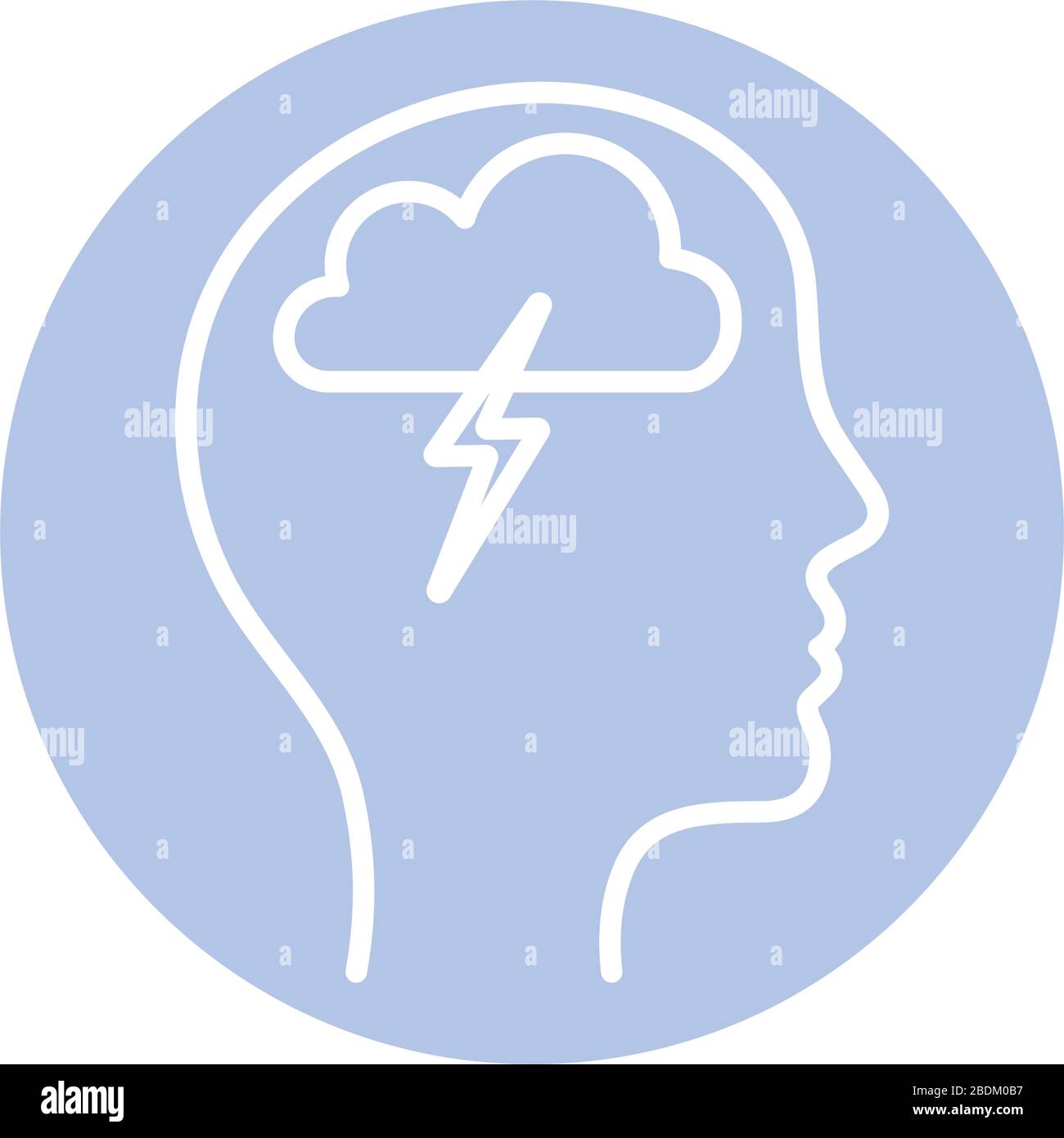 cloud with thunder inside human head block style icon vector design Stock Vector