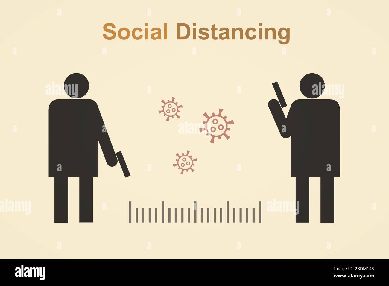 Social distancing during coronavirus outbreak and pandemic. People keep safety distance in public place to protect from COVID-19 disease. Funny illust Stock Photo