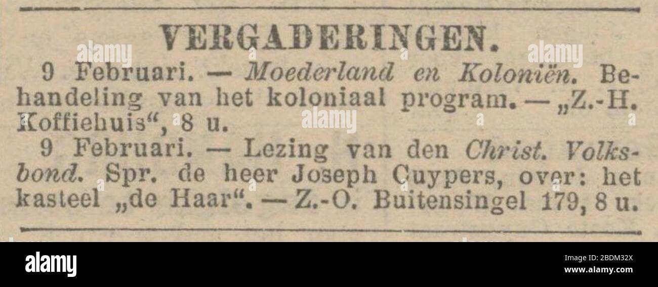 Haagsche Courant no 6115 advertisement Vergaderingen. Stock Photo