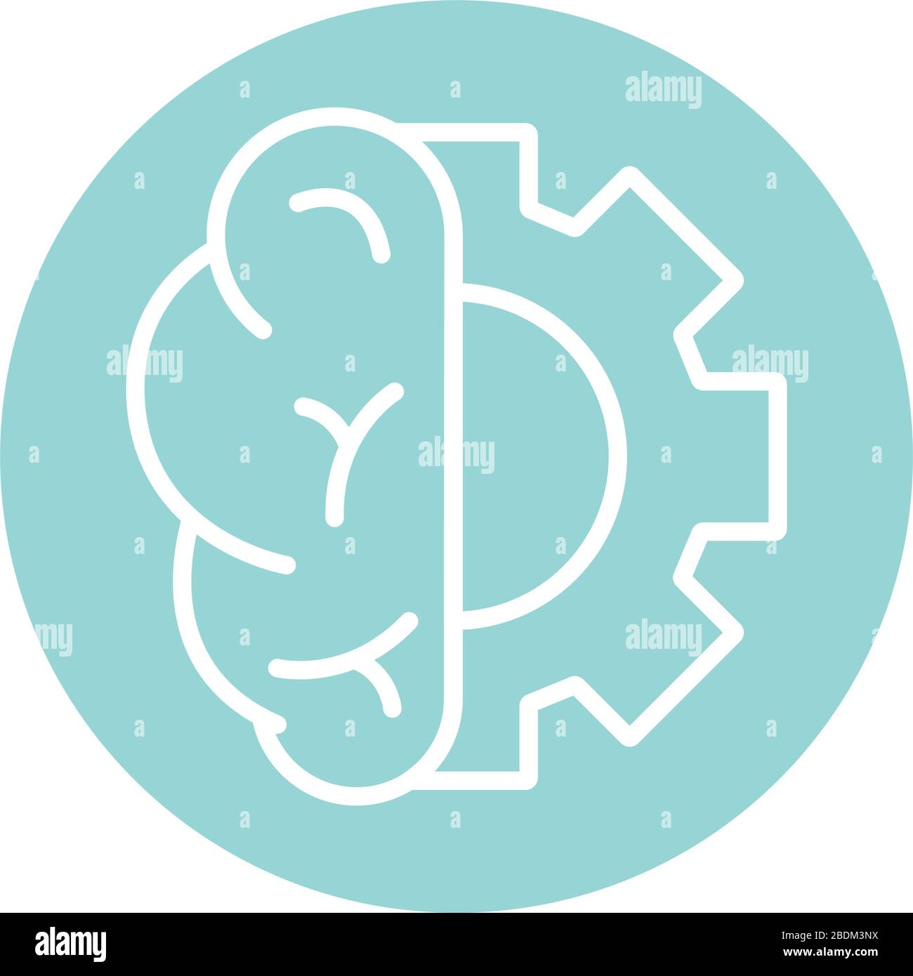 Human brain and gear block style icon vector design Stock Vector