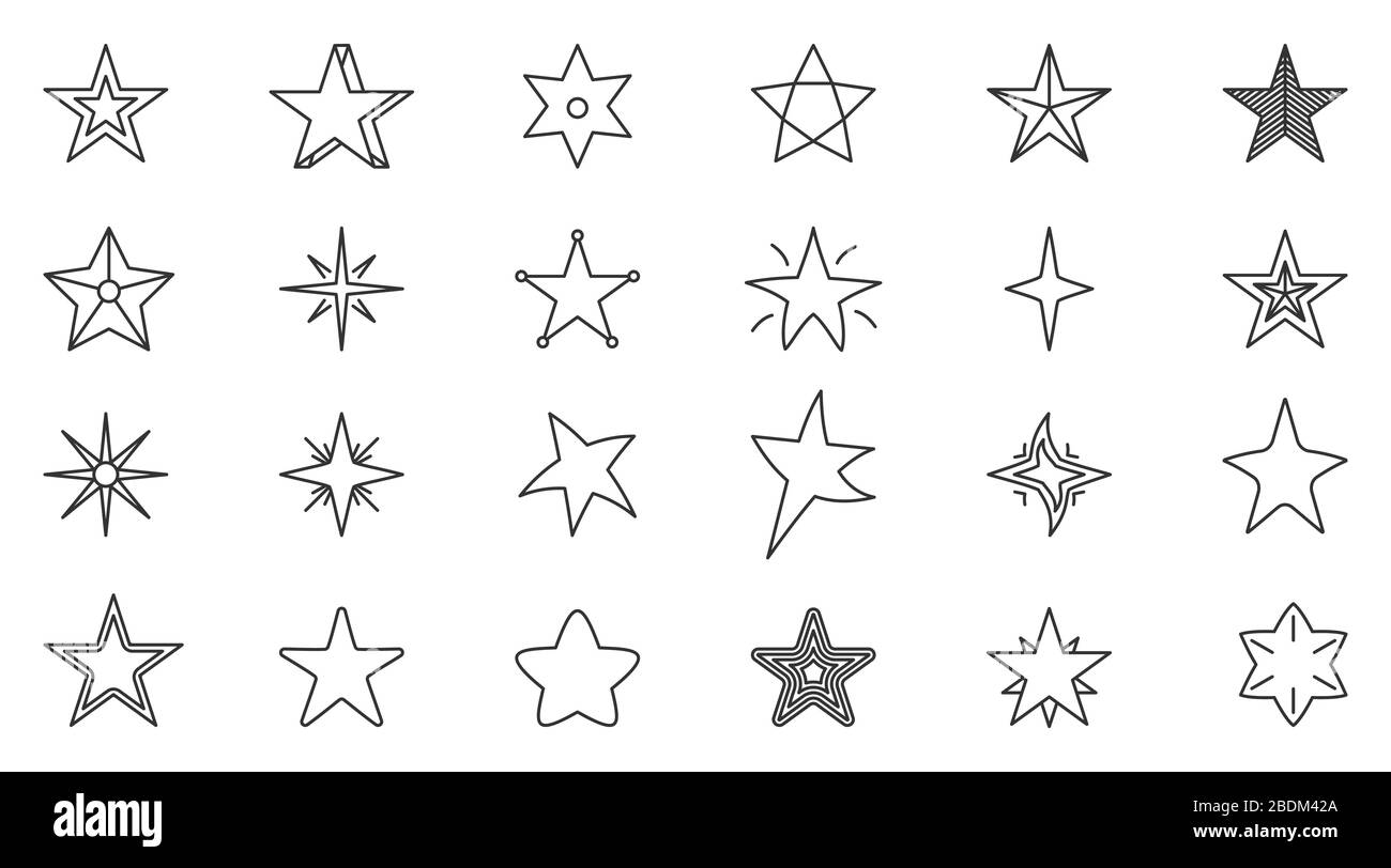 Set of black line star icon. Template stars shape. Simple empty outline ...