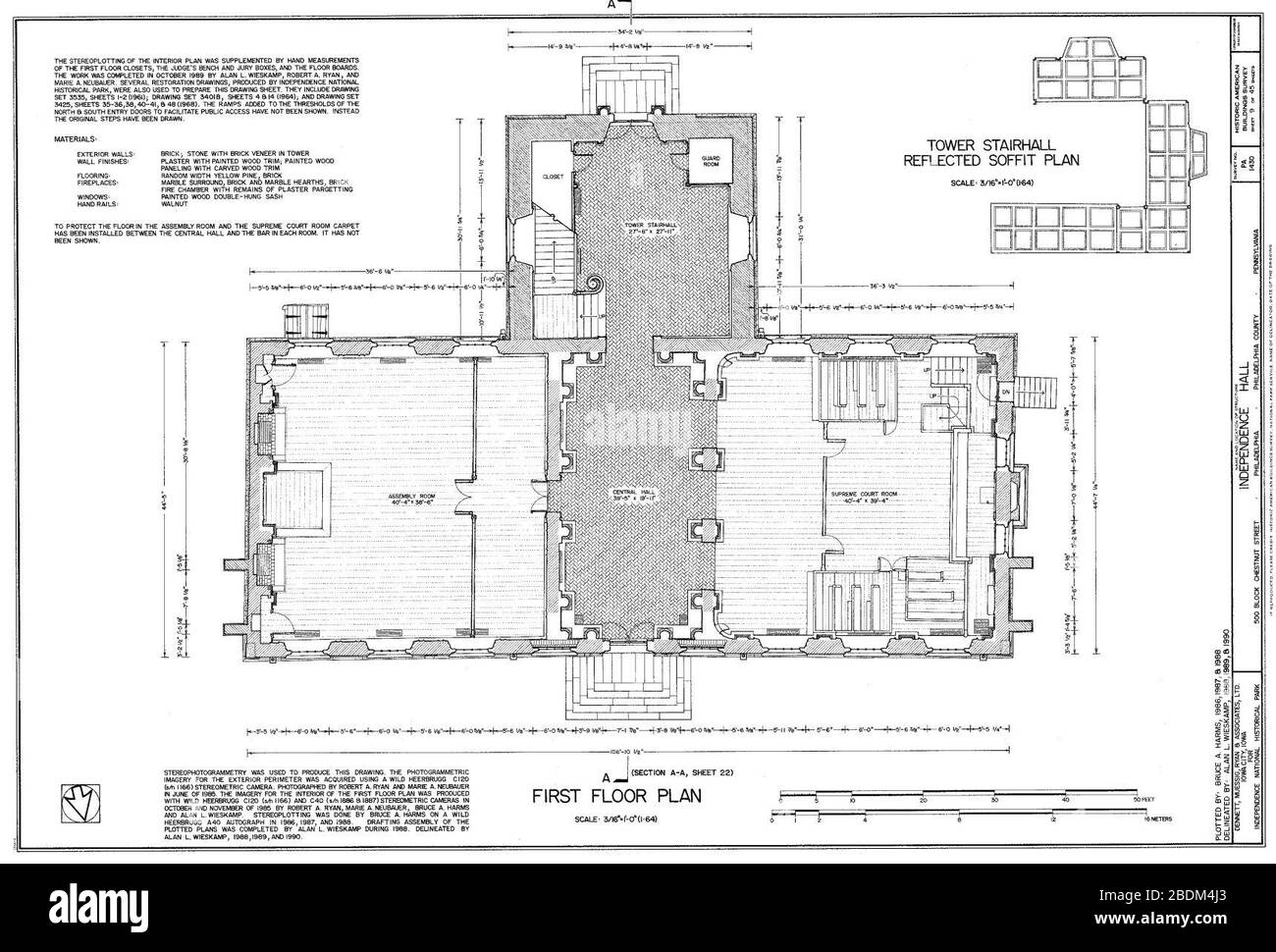 HABS measured drawing of the first floor of Independence Hall. Stock Photo