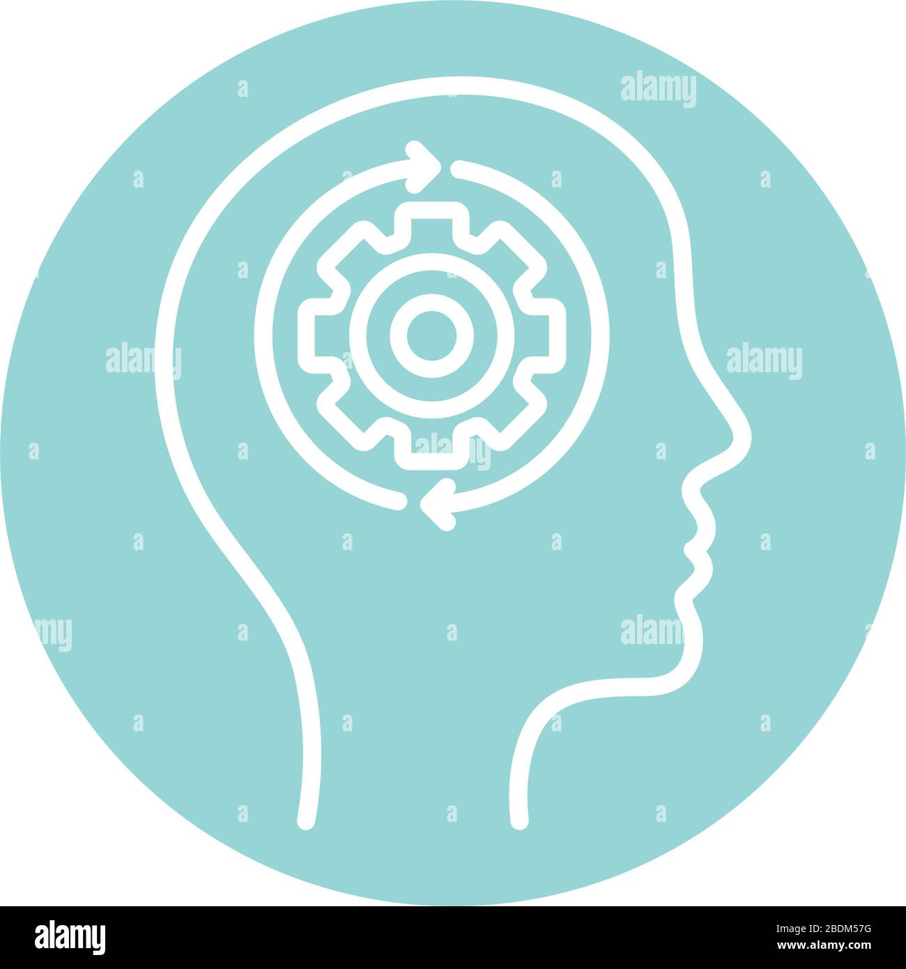 gear and repeat arrows inside human head block style icon vector design Stock Vector