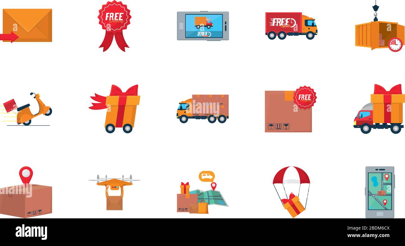 fast delivery concept of icon set over white background, flat style ...