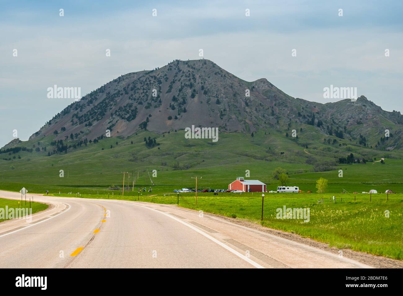 A long way down the road of Bear Butte State Park, South Dakota Stock Photo