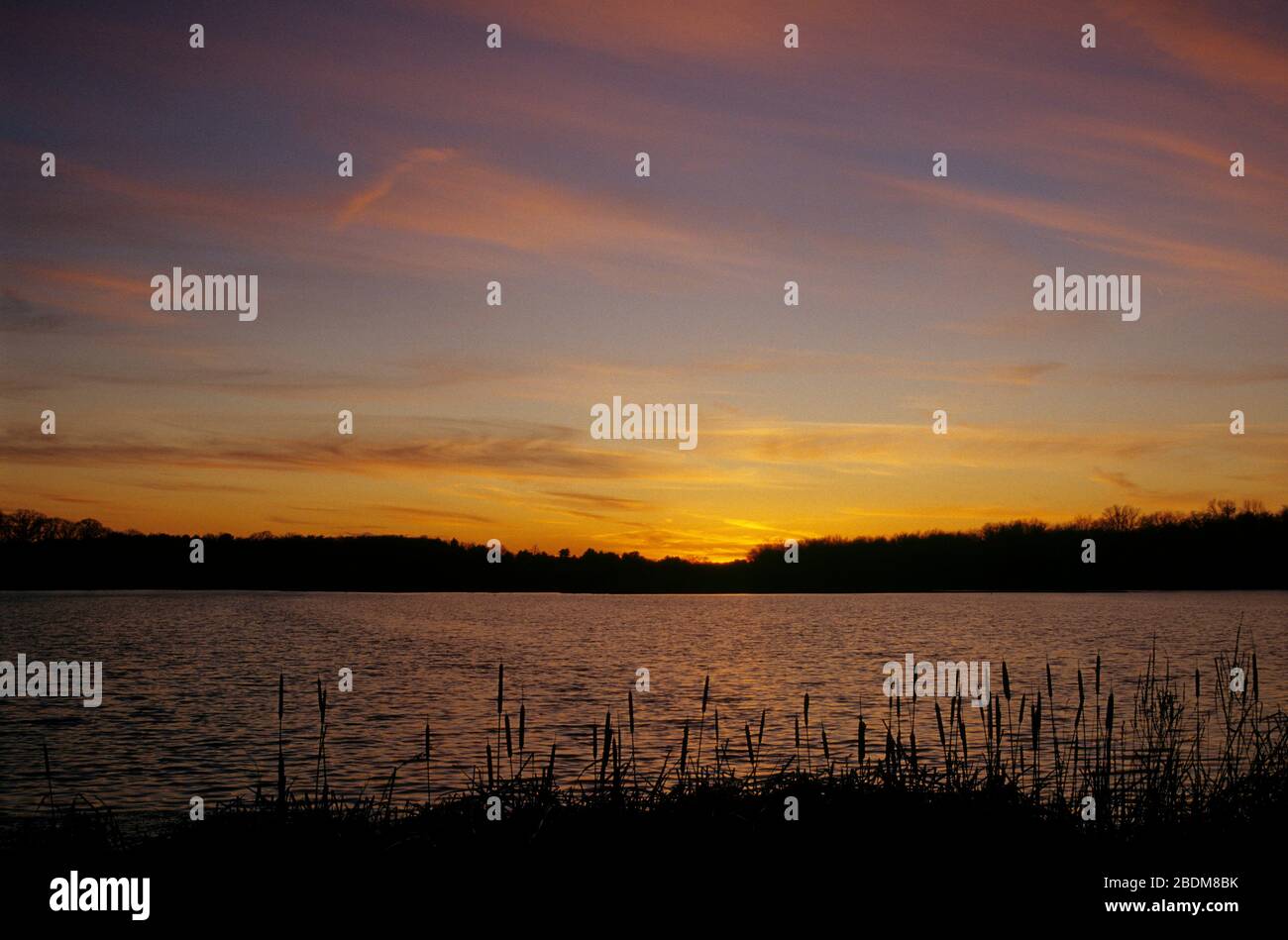 Upper Pool sunset, Great Meadows National Wildlife Refuge, Massachusetts Stock Photo