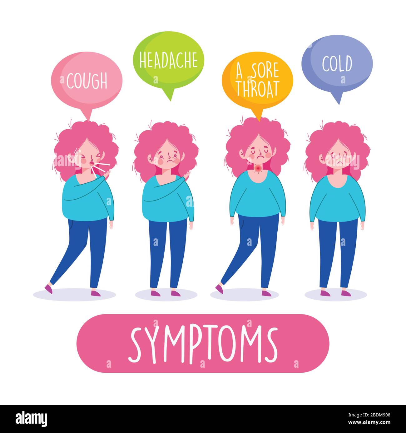 covid 19 coronavirus infographic, woman symptoms cough headache a sore