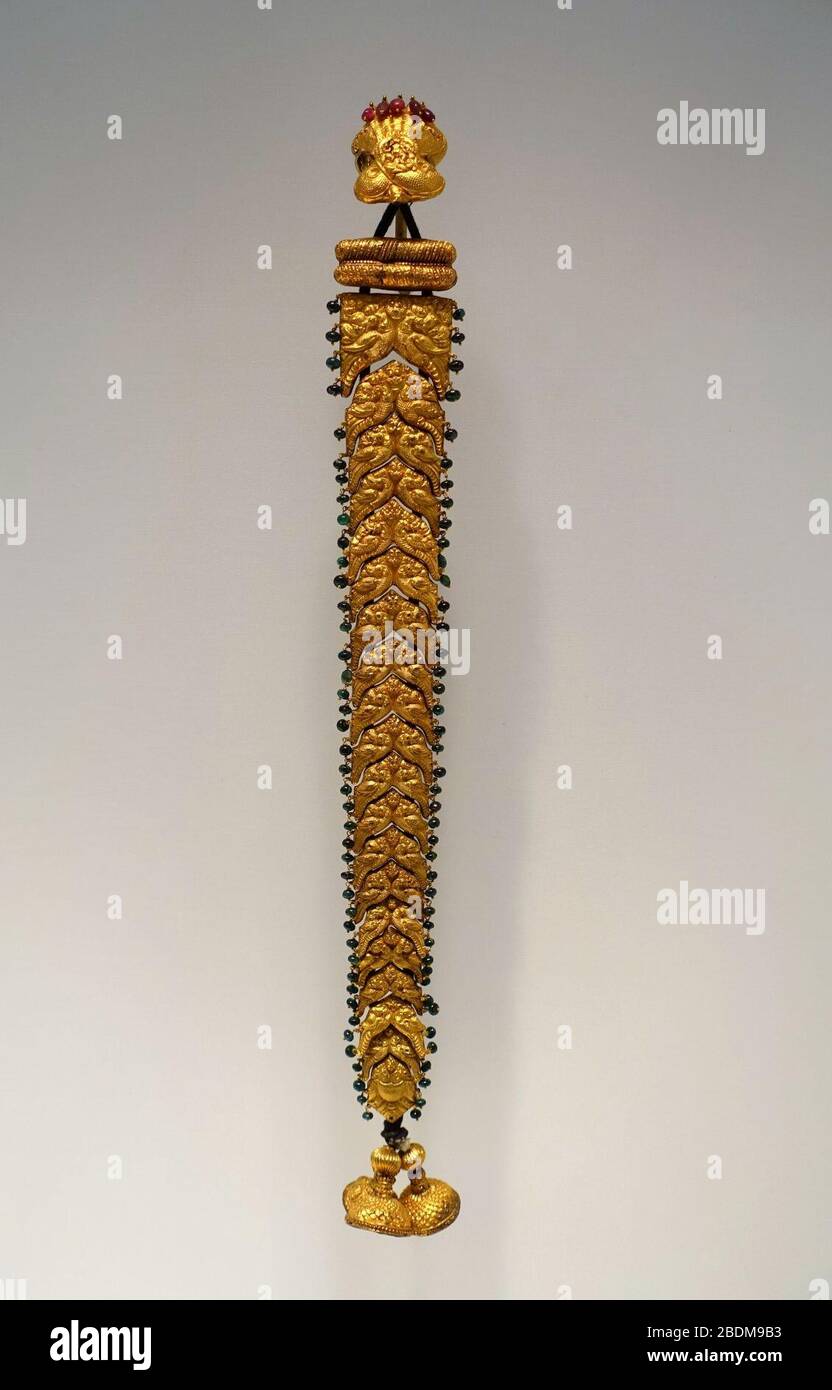 Hair braid ornament, Tamil Nadu, India, 1800s AD, gold, rubies