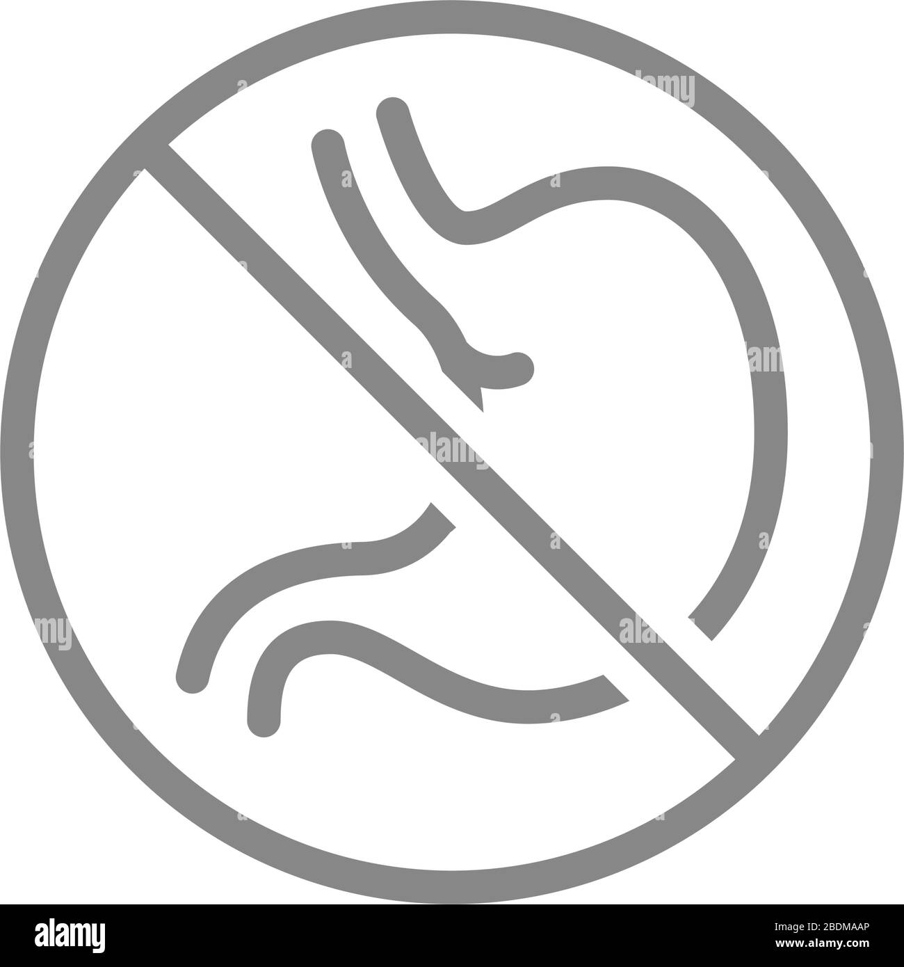 Forbidden sign with a stomach line icon. Amputation internal organ, no stomach, transplant rejection symbol Stock Vector