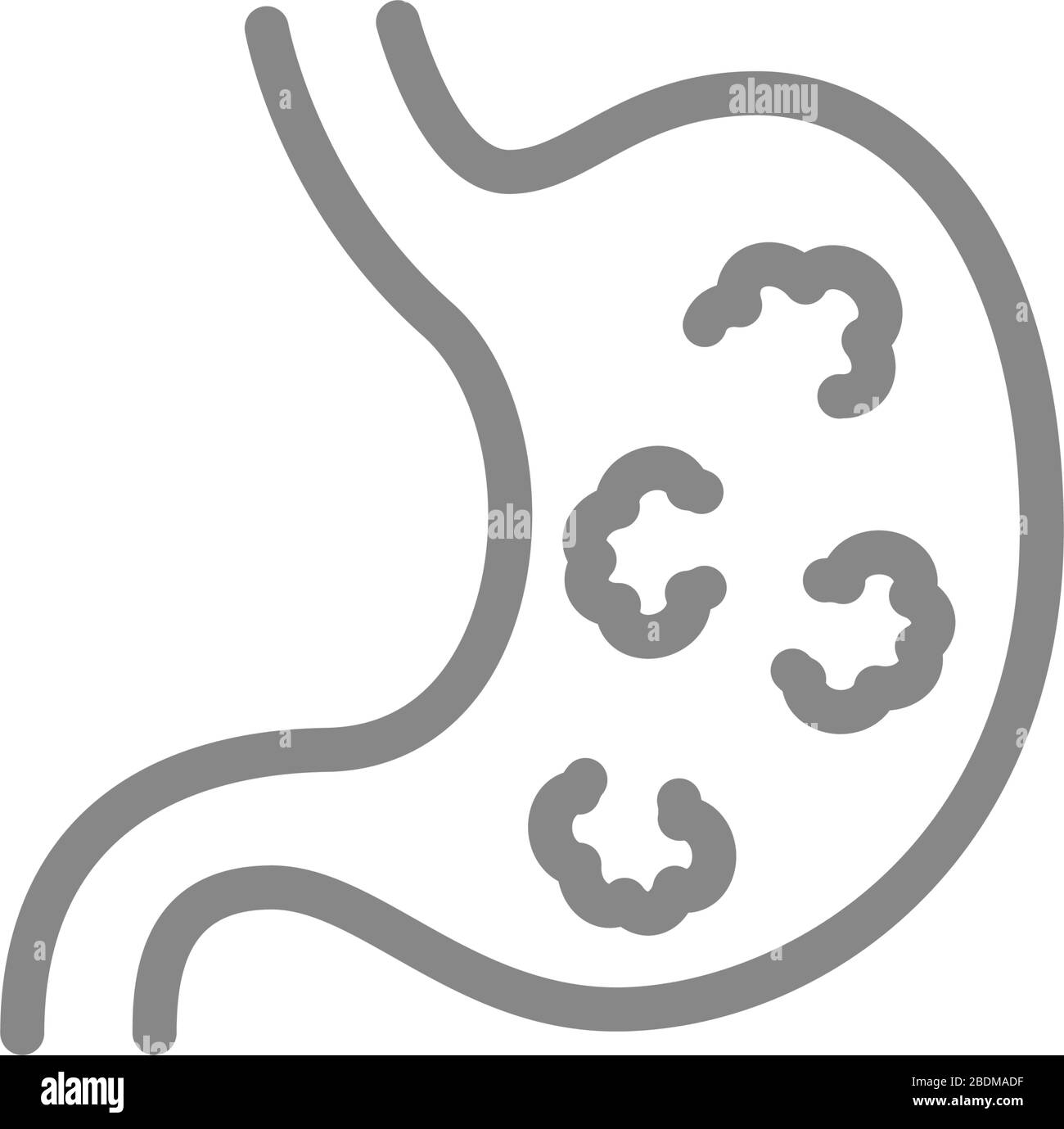 Stomach with tumors line icon. Stomach cancer, disease internal organ, ulcer symbol Stock Vector