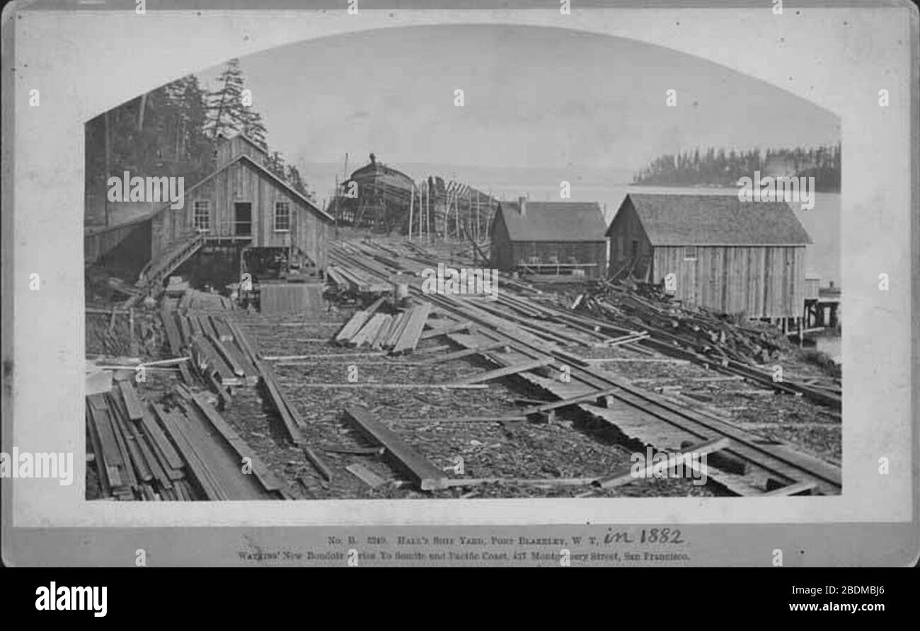 Hall brothers Shipyard showing two ships under construction Port