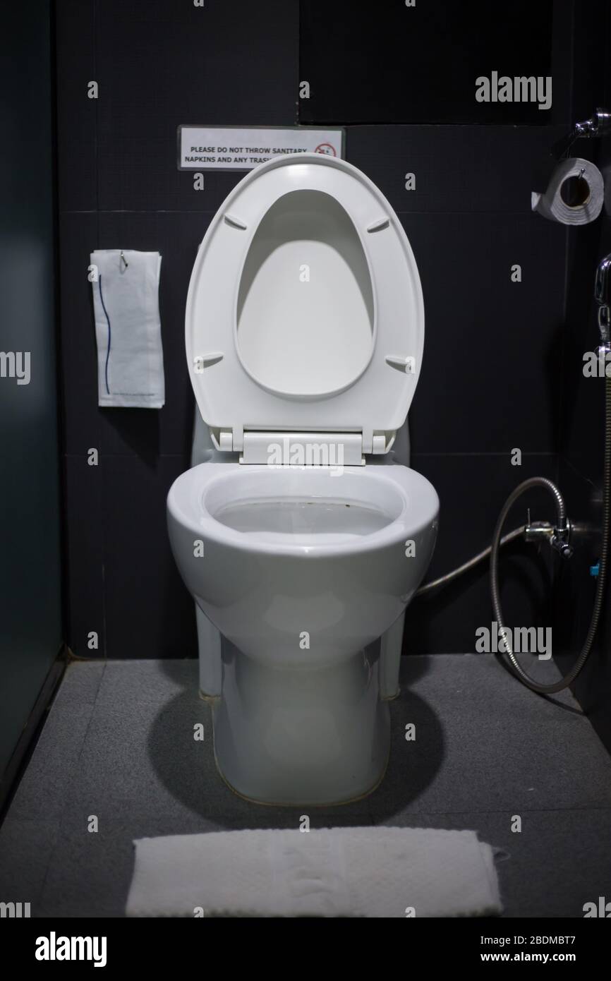 Toilet seat decoration in bathroom interior Stock Photo Alamy