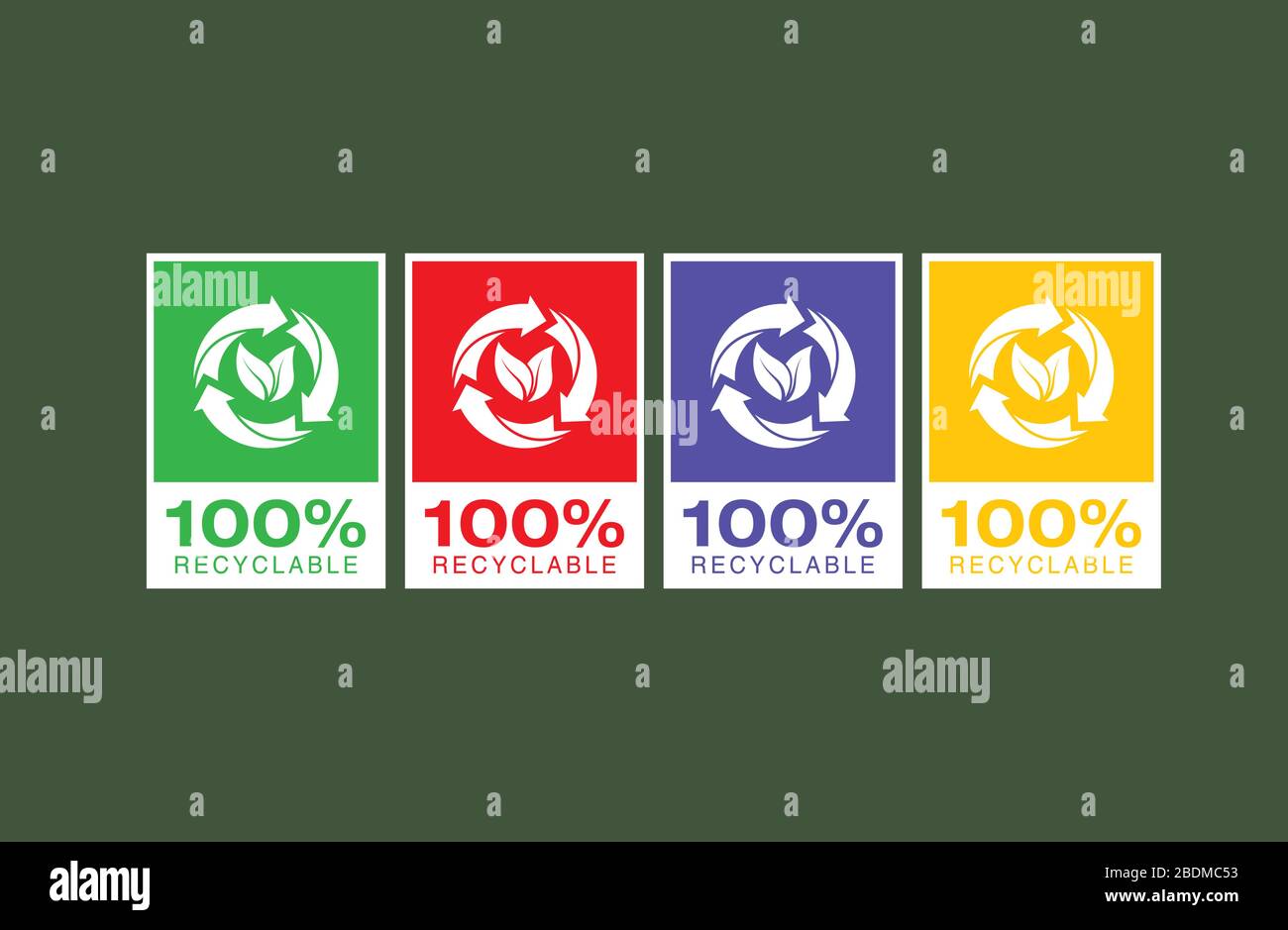 100% Recycle Natural Multi Color Logos Modern Packaging icon Badge for life saving Products label designing. Stock Vector