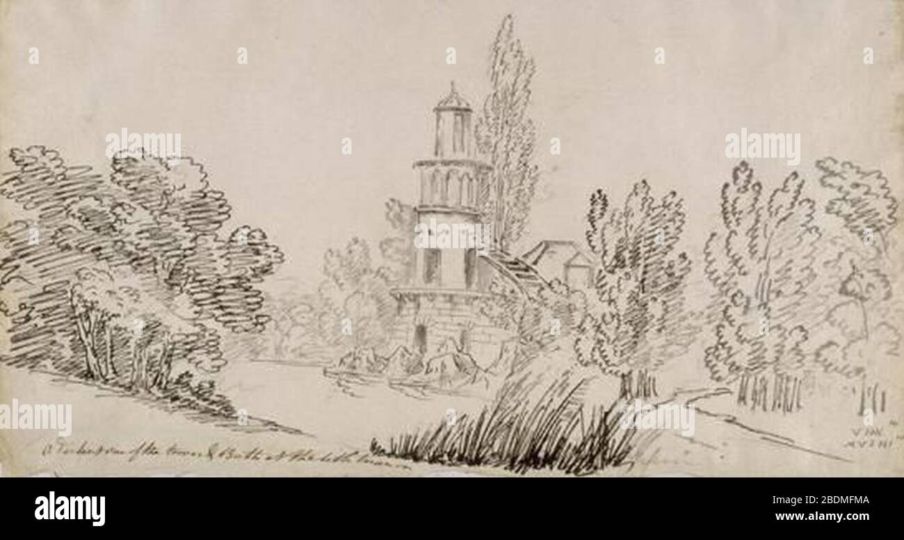 Hameau de la reine - Tour de Marlborough - 1802 - John-Claude Nattes. Stock Photo