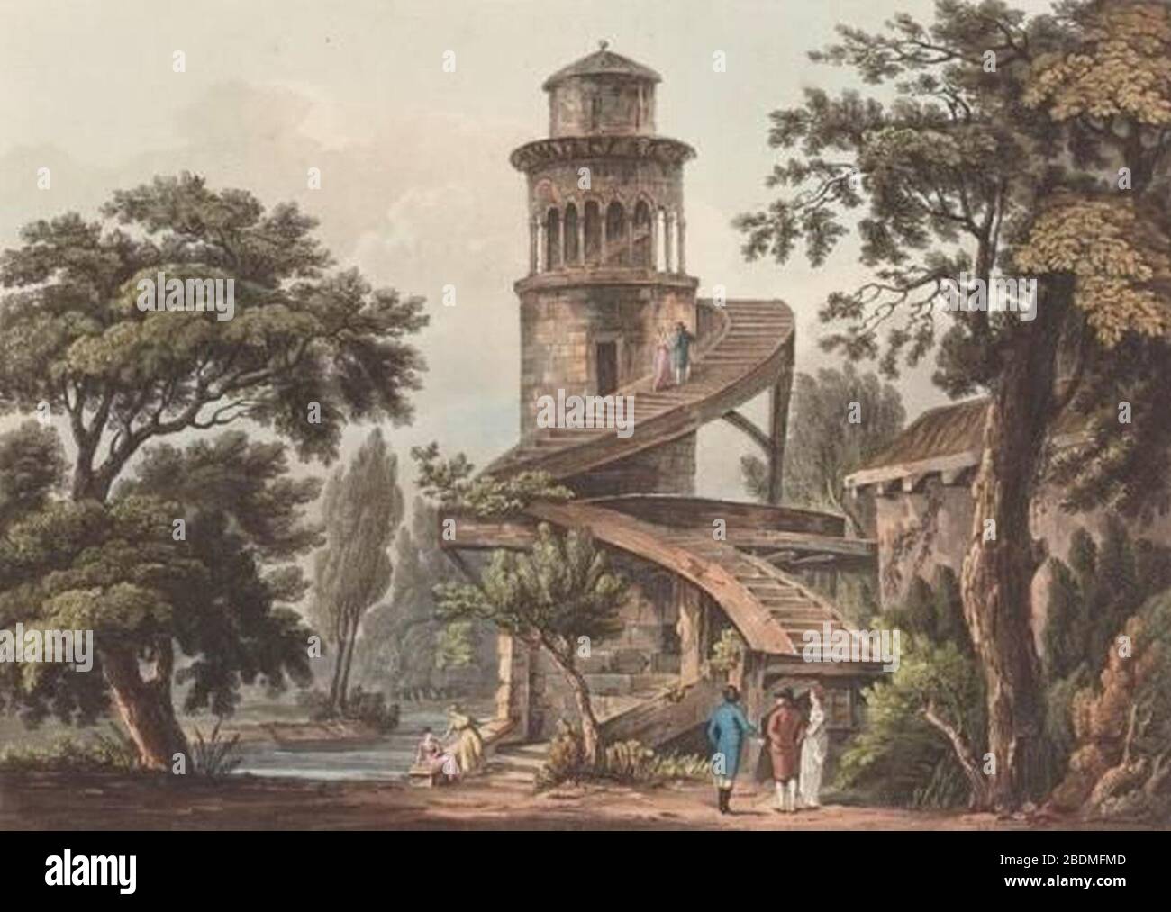 Hameau de la reine - Tour de Marlborough - 1809 - John-Claude Nattes. Stock Photo