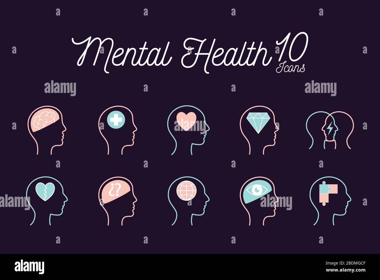 10 Mental health line style icon set vector design Stock Vector Image ...
