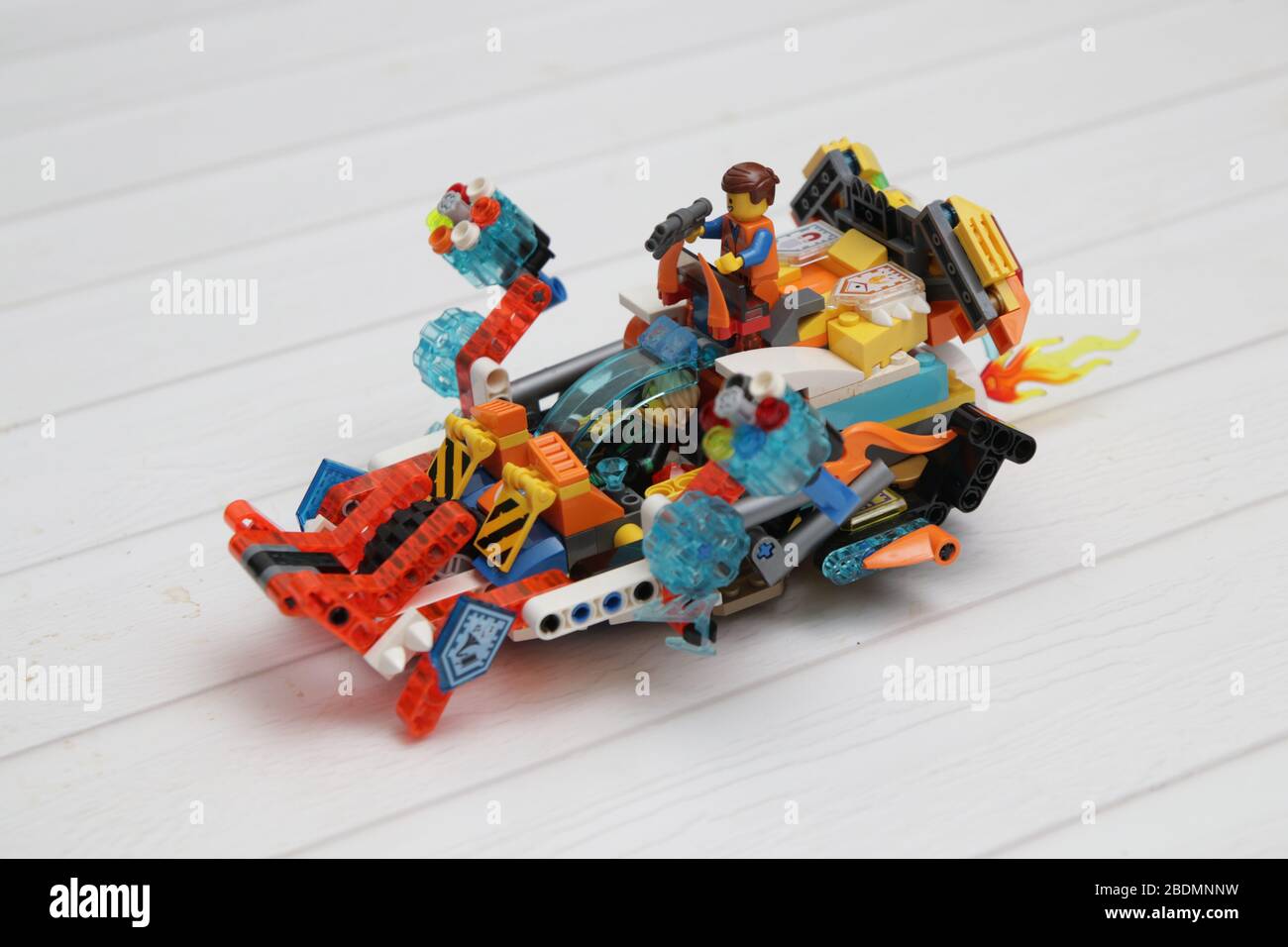 Lego brick creation armour car. Create creativity imagination 10 year old boy playing free style with his brick block collection Stock Photo Alamy