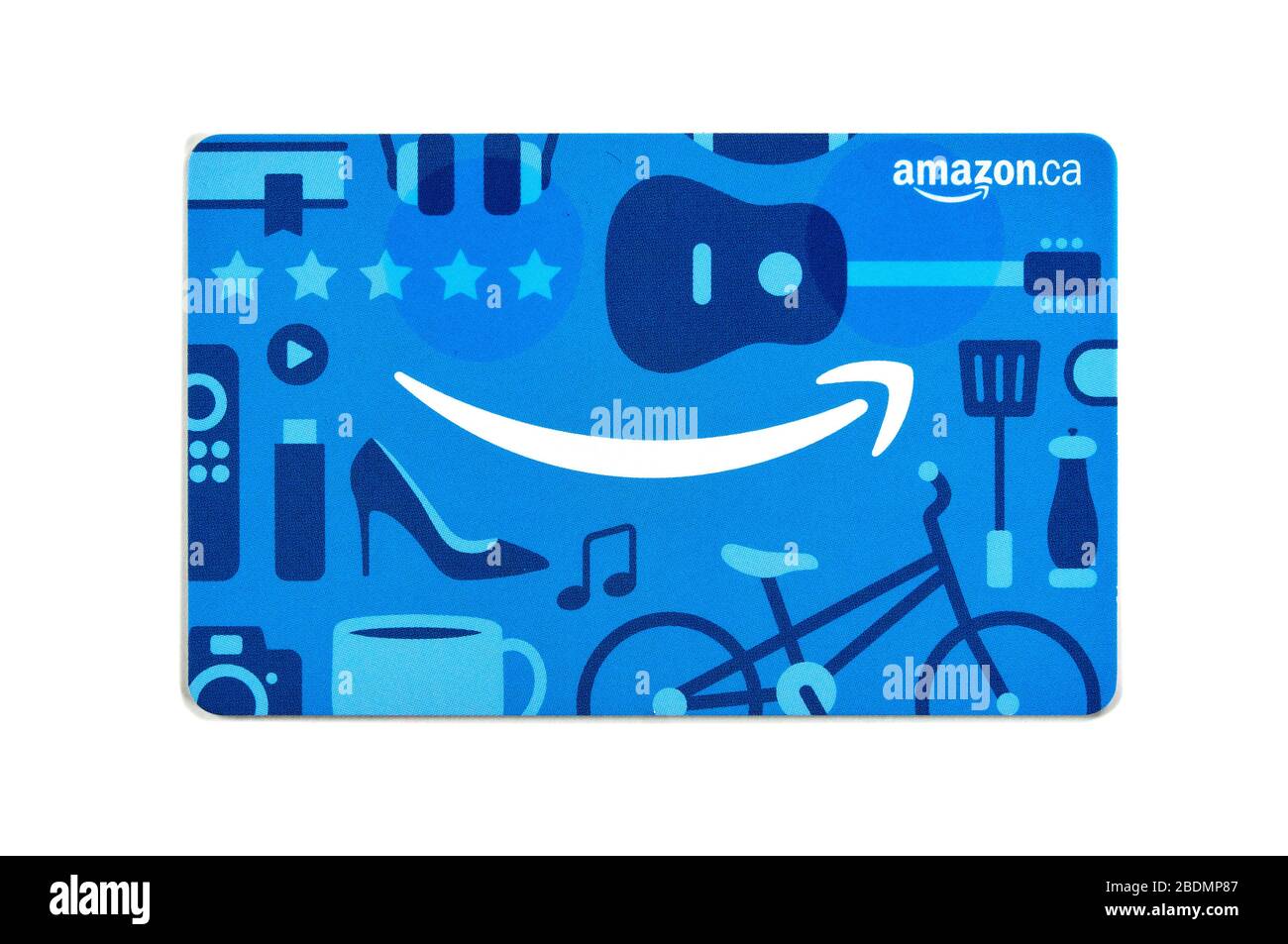Montreal, Canada - April 6, 2020: Amazon gift cards. Amazon is a titan of e-commerce, logistics, payments, hardware, data storage, cloud computing, an Stock Photo