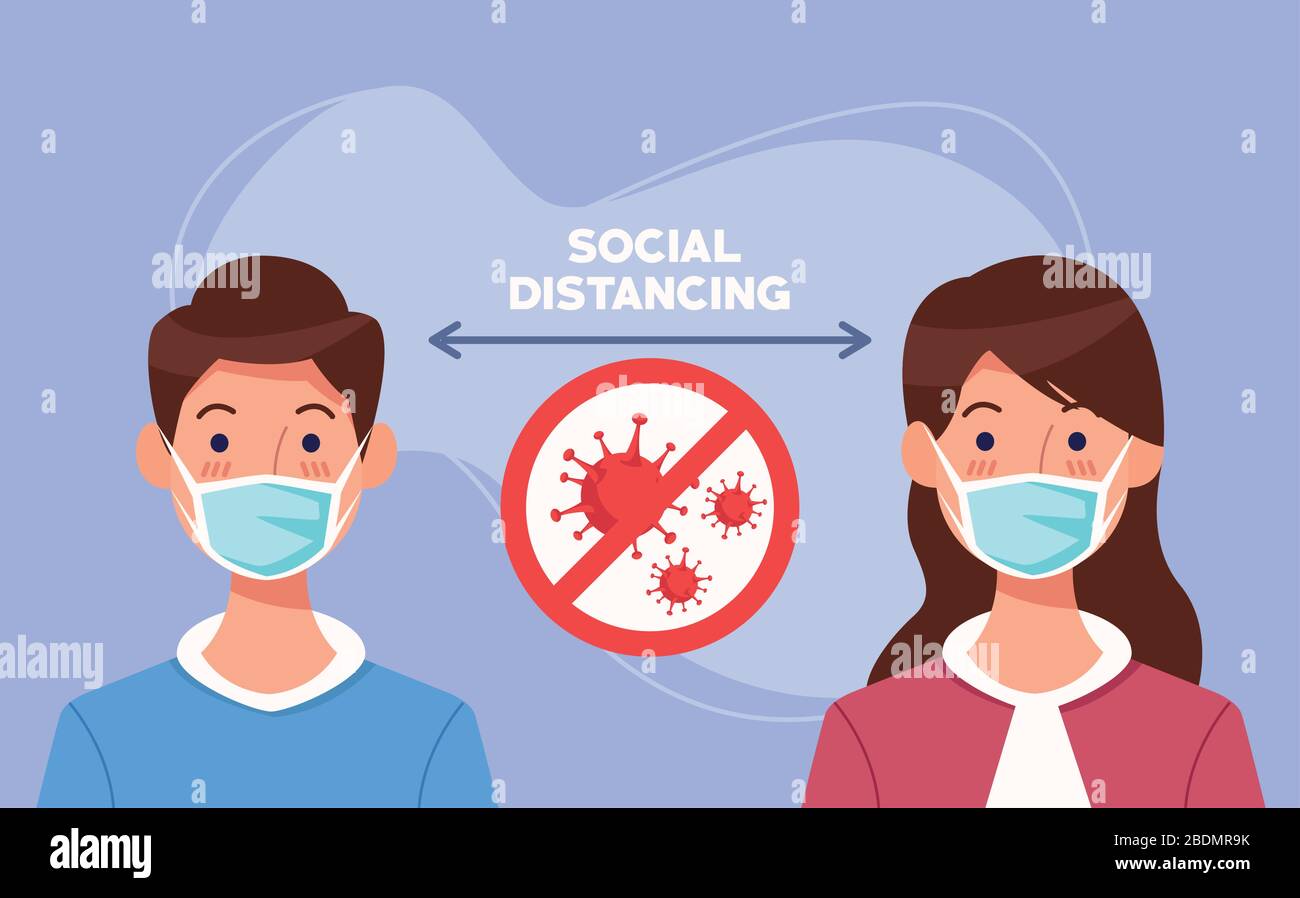 couple using face mask with covid19 particles Stock Vector Image & Art ...
