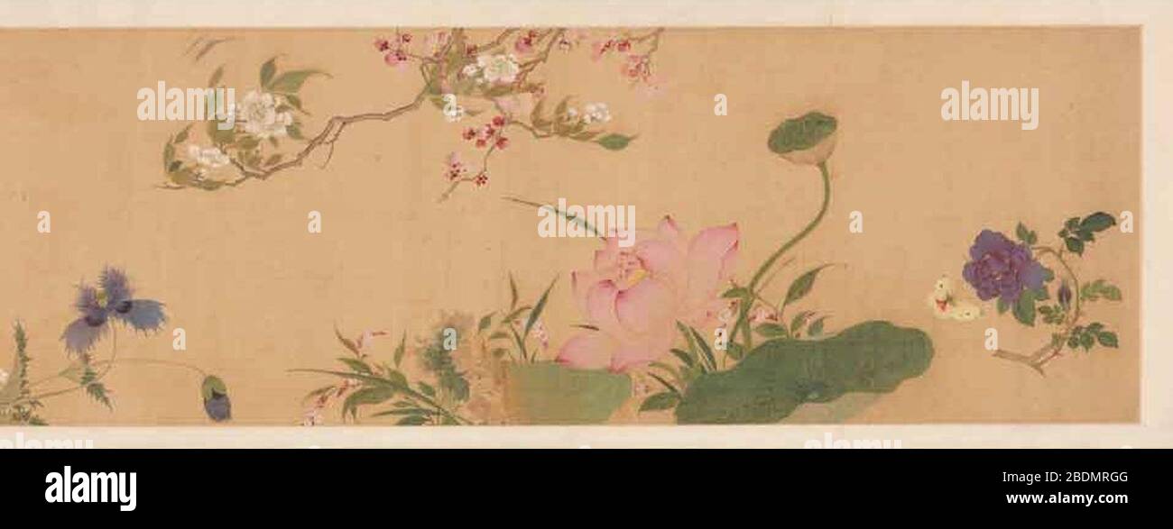 Handscroll of flowers and birds from the Chinese Qing dynasty Stock Photo
