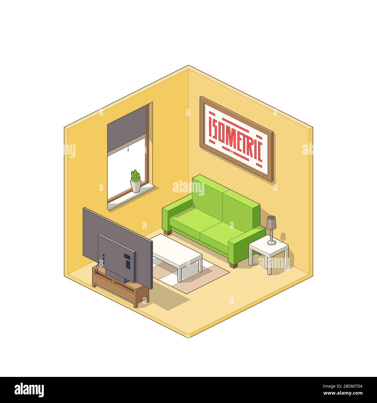 Isometric living room with furniture. Vector illustration with separate ...