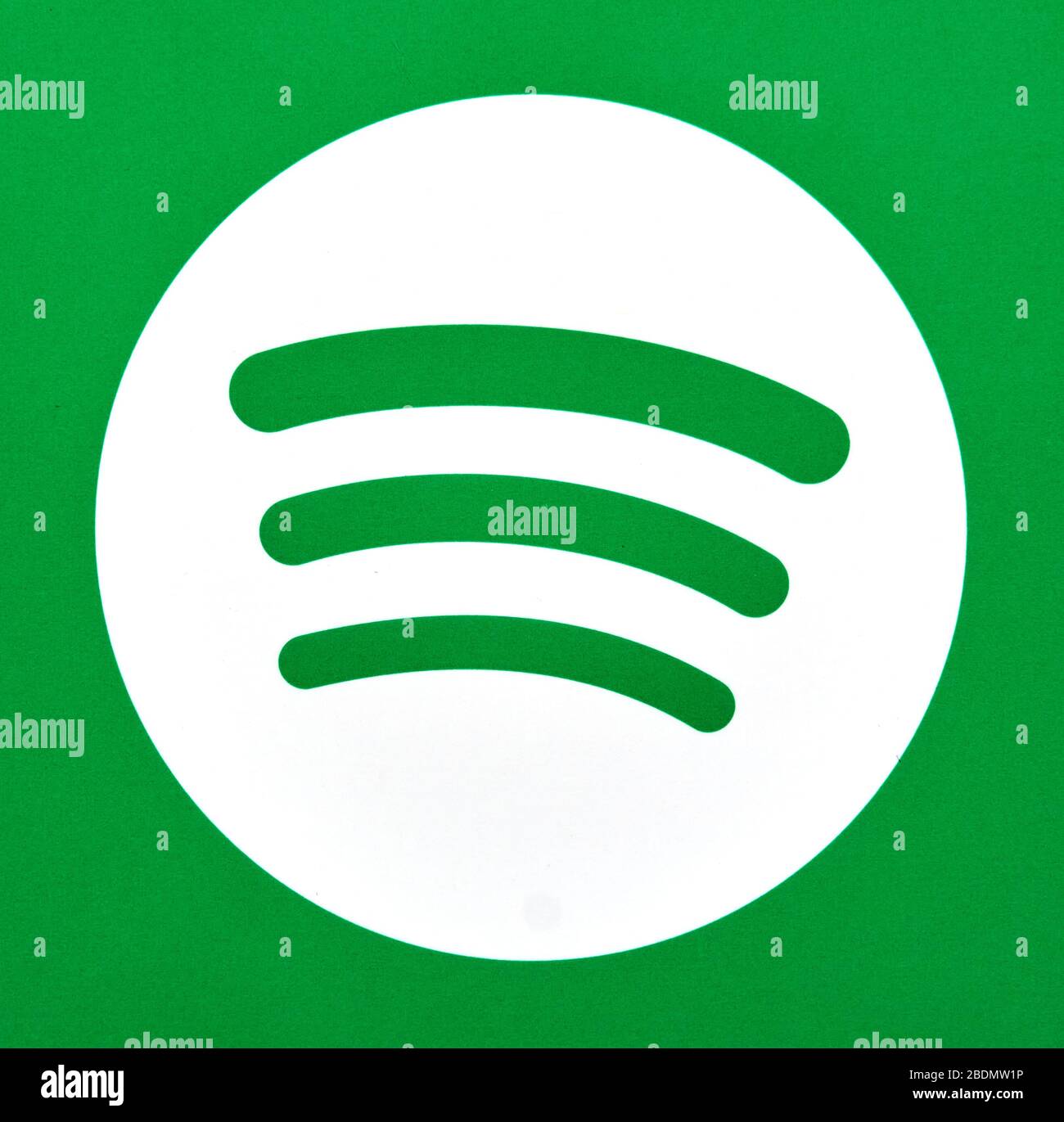 Montreal, Canada - April 6, 2020: Spotify logo printed on paper. Spotify Technology is an international media services provider. It is well known for Stock Photo