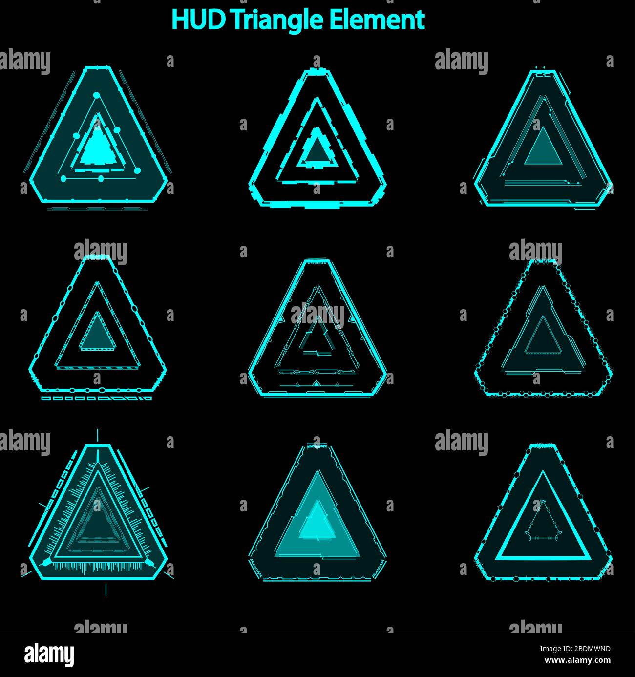 Set of hud triangle elements,Futuristic Sci Fi Modern User Interface Set.hud triangle elements,head up display,hud elements Stock Photo