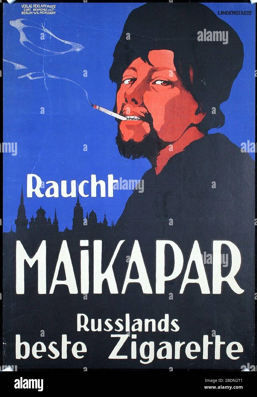 Hans Lindenstaedt - Raucht MAIKAPAR, Russlands beste Zigarette, 1908. Stock Photo