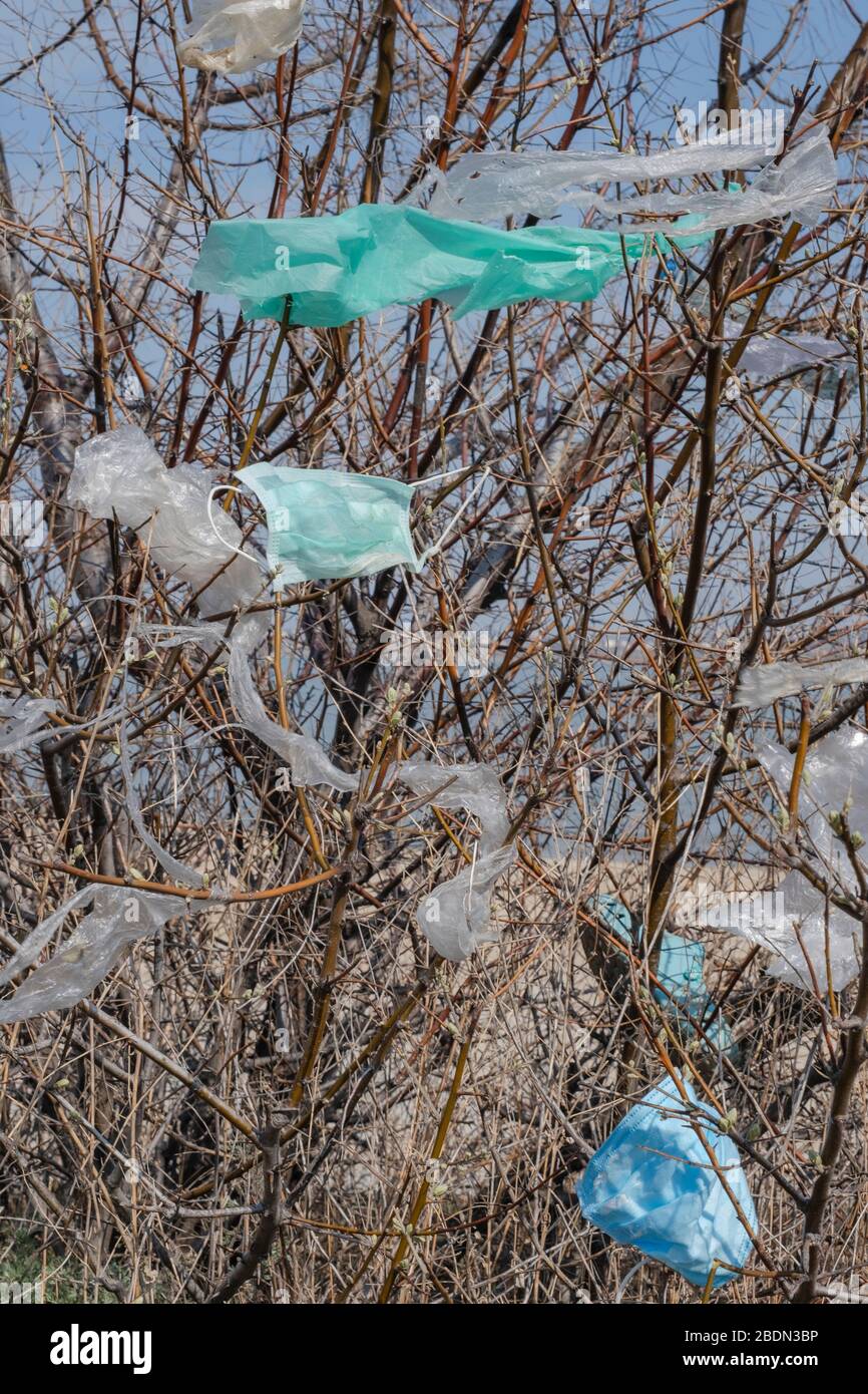https://c8.alamy.com/comp/2BDN3BP/face-masks-and-plastic-debris-on-branches-of-trees-coronavirus-covid-19-is-contributing-to-pollution-as-discarded-face-masks-clutter-urban-parks-2BDN3BP.jpg