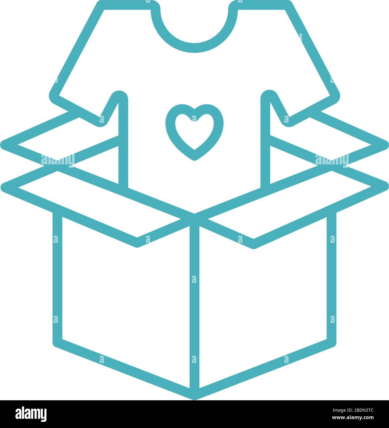 tshirt with heart inside box as donation symbol line style icon vector ...
