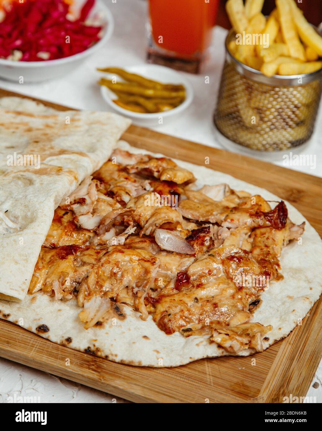 chicken doner kebab served with flatbread Stock Photo Alamy