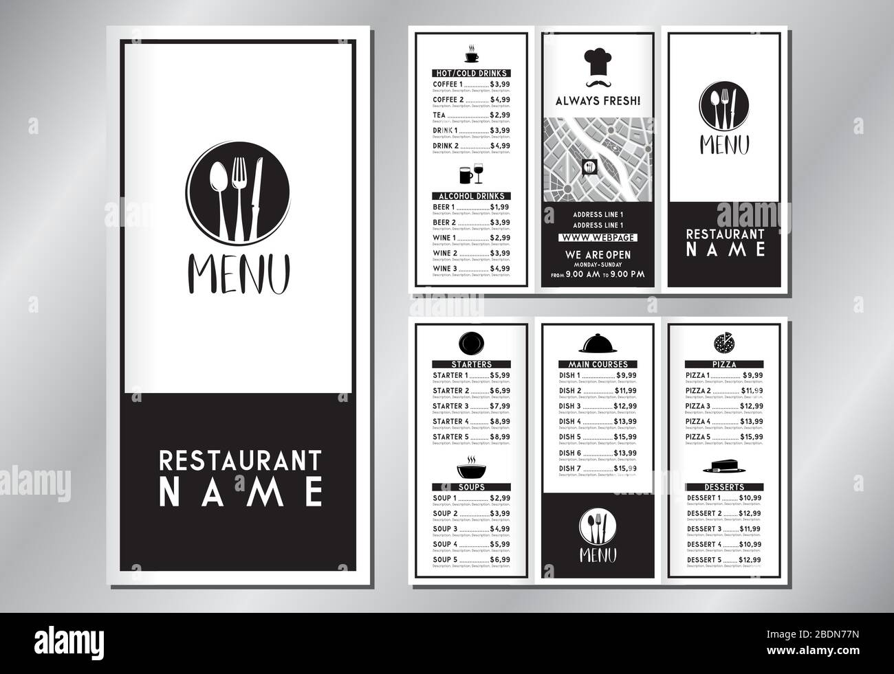 Vintage/ retro restaurant menu template (starters, soups, main