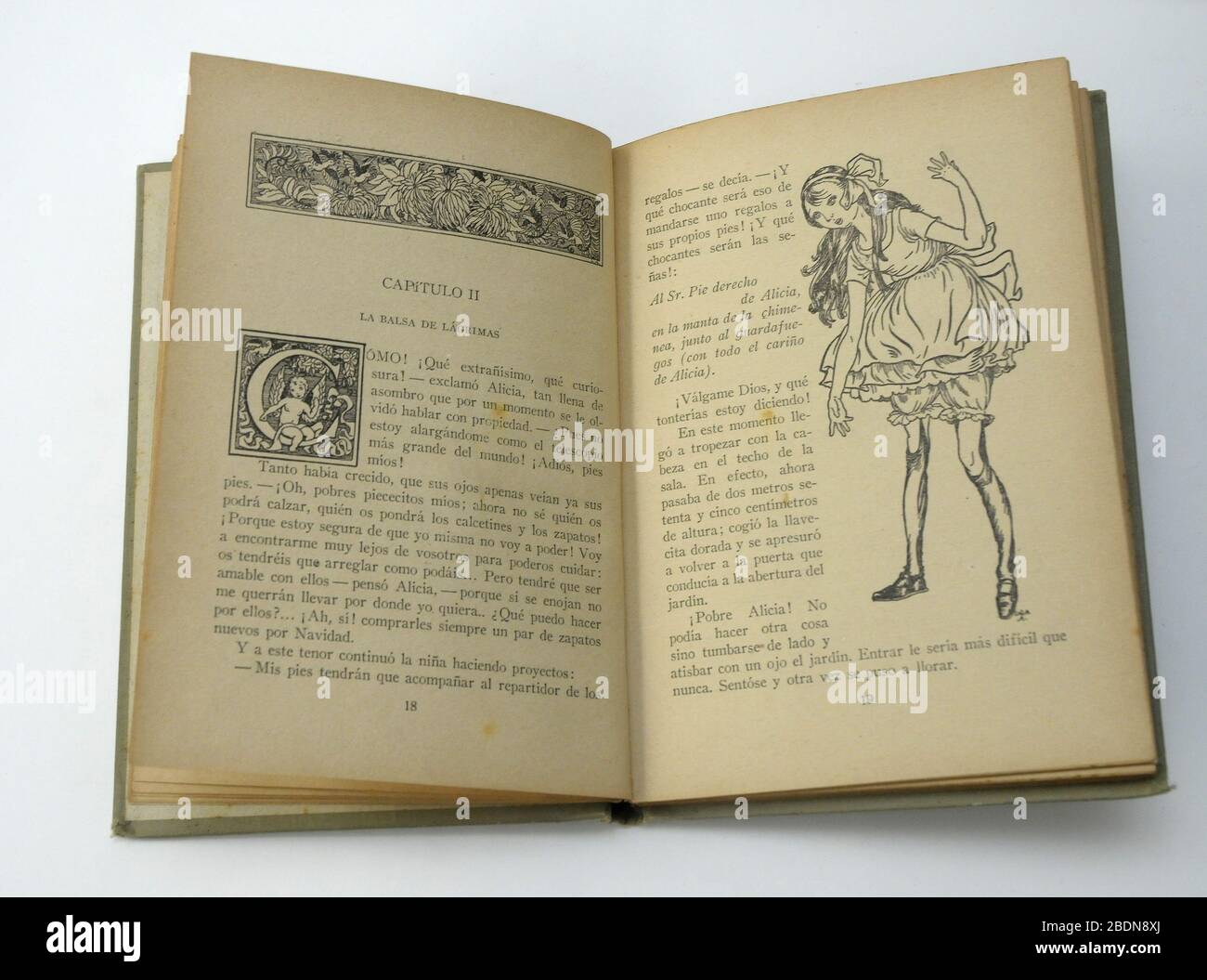 Alice in Wonderland, by Lewis Carroll,  illustration, Lola Anglada,  children's story, old edition, Spanish version, fantasy, imagination, Stock Photo