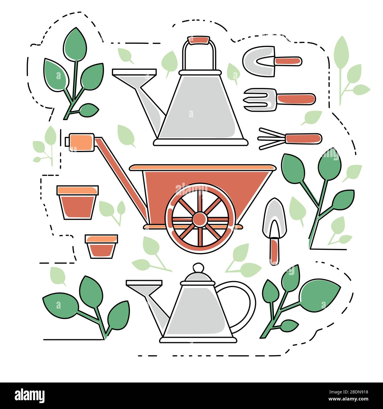 Gardening items collection outline icons set flat vector illustration on white background Stock Vector