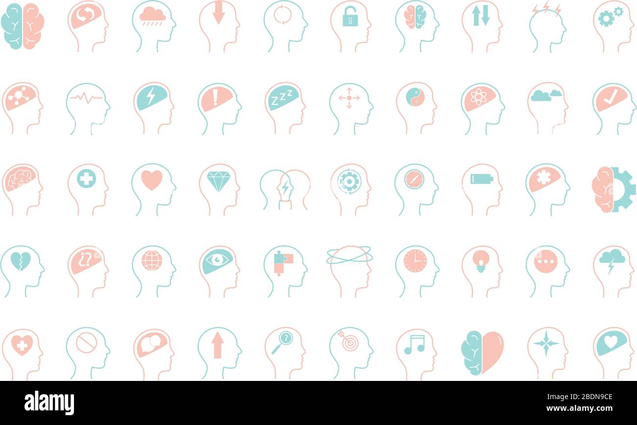 Mental health line style icon set vector design Stock Vector