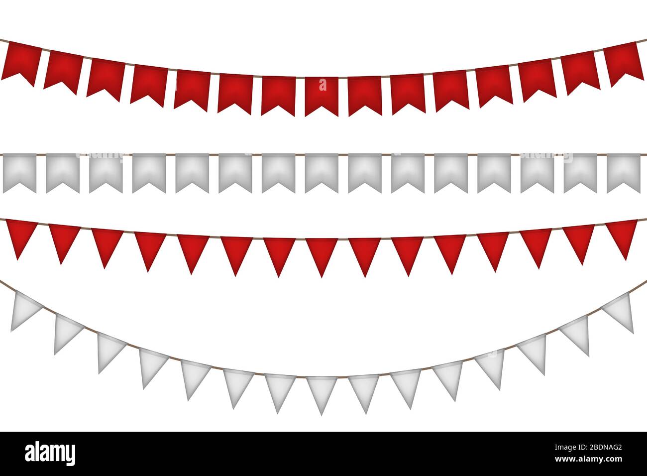 Garlands with flags for carnival. Red and white decoration. Vector illustration Stock Vector
