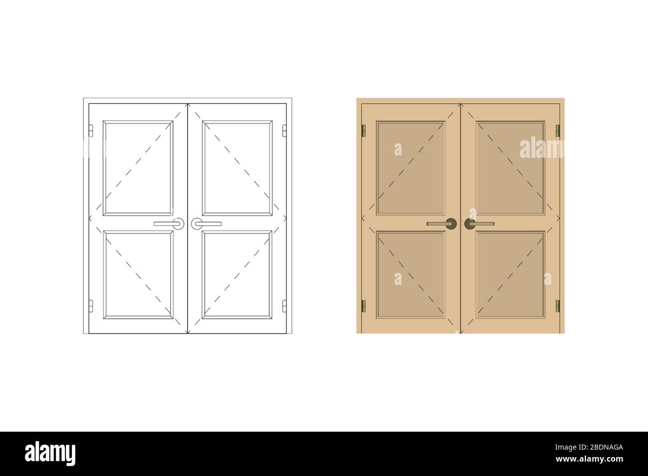 Double leaf door. Design interior. Vector illustration. Stock Vector