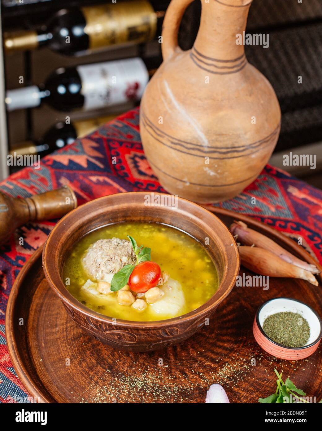 traditional azerbaijani dish kufte-bozbash meatball soup cooked with chickpeas and potato Stock Photo