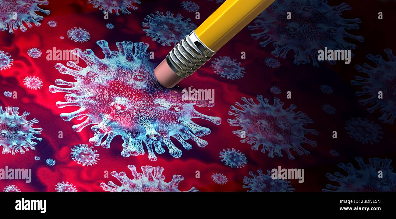 Coronavirus cure and covid-19 medical research and influenza treatment as medicine researching a vaccine or treatment of the contagious pandemic. Stock Photo