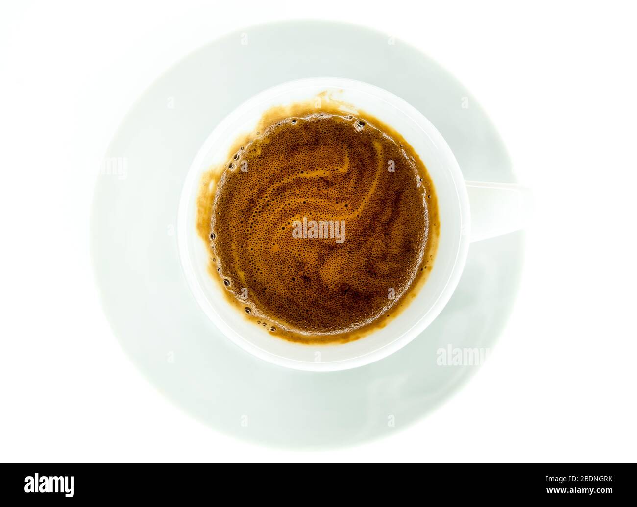 white coffee mug with hot instant coffee foam top view Stock Photo Alamy