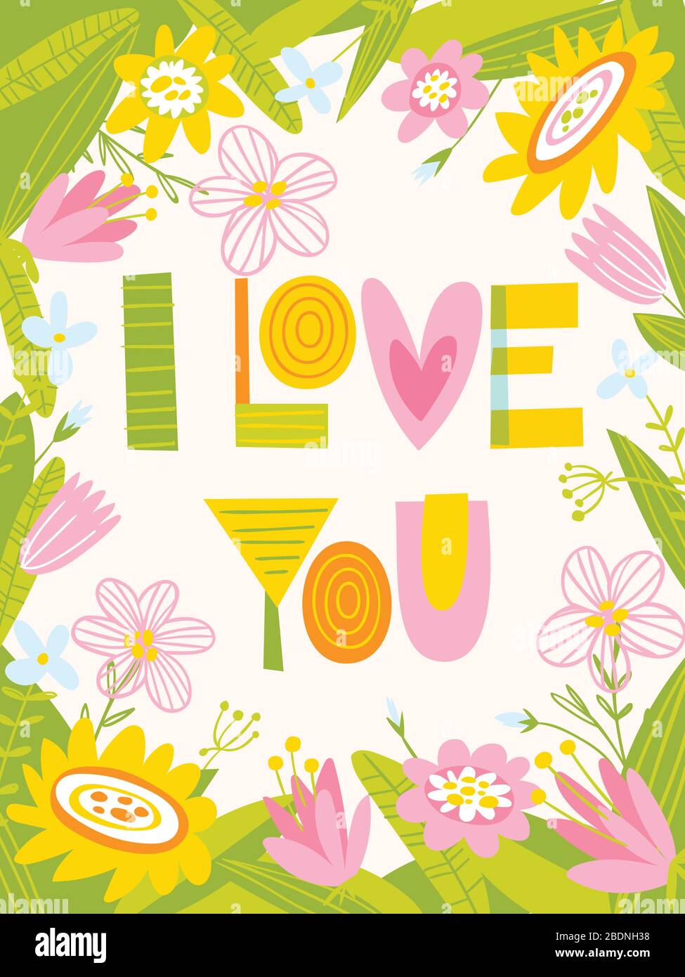 Vector card with flowers and I love you lettering Stock Vector Image ...