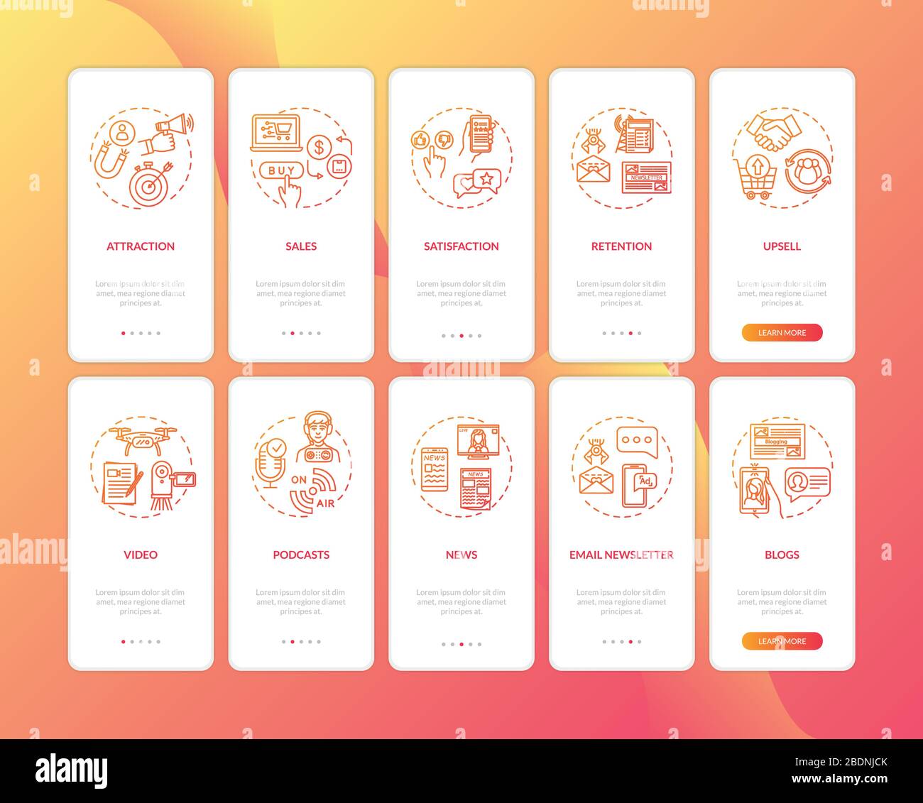 SMM strategy elements onboarding mobile app page screen with concepts ...