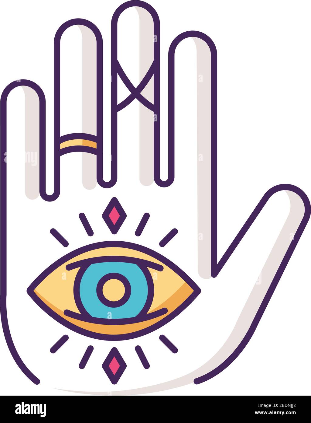 Hand and eye esoteric RGB color icon. Fortune teller mystic symbol. All ...