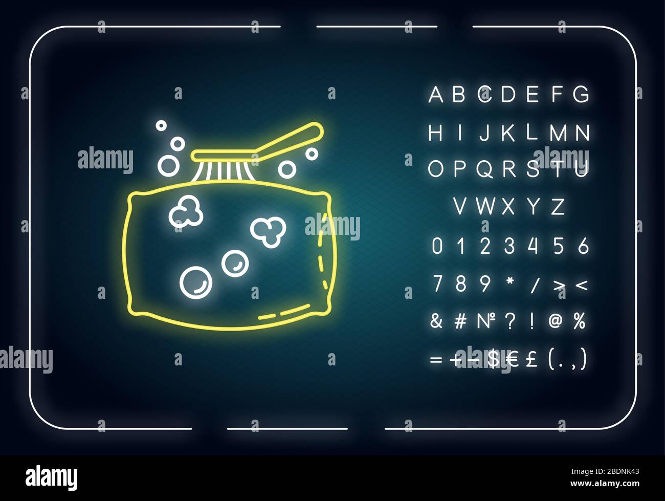 Pillow cleaning neon light icon. Laundry, dust removal. Cushion washing