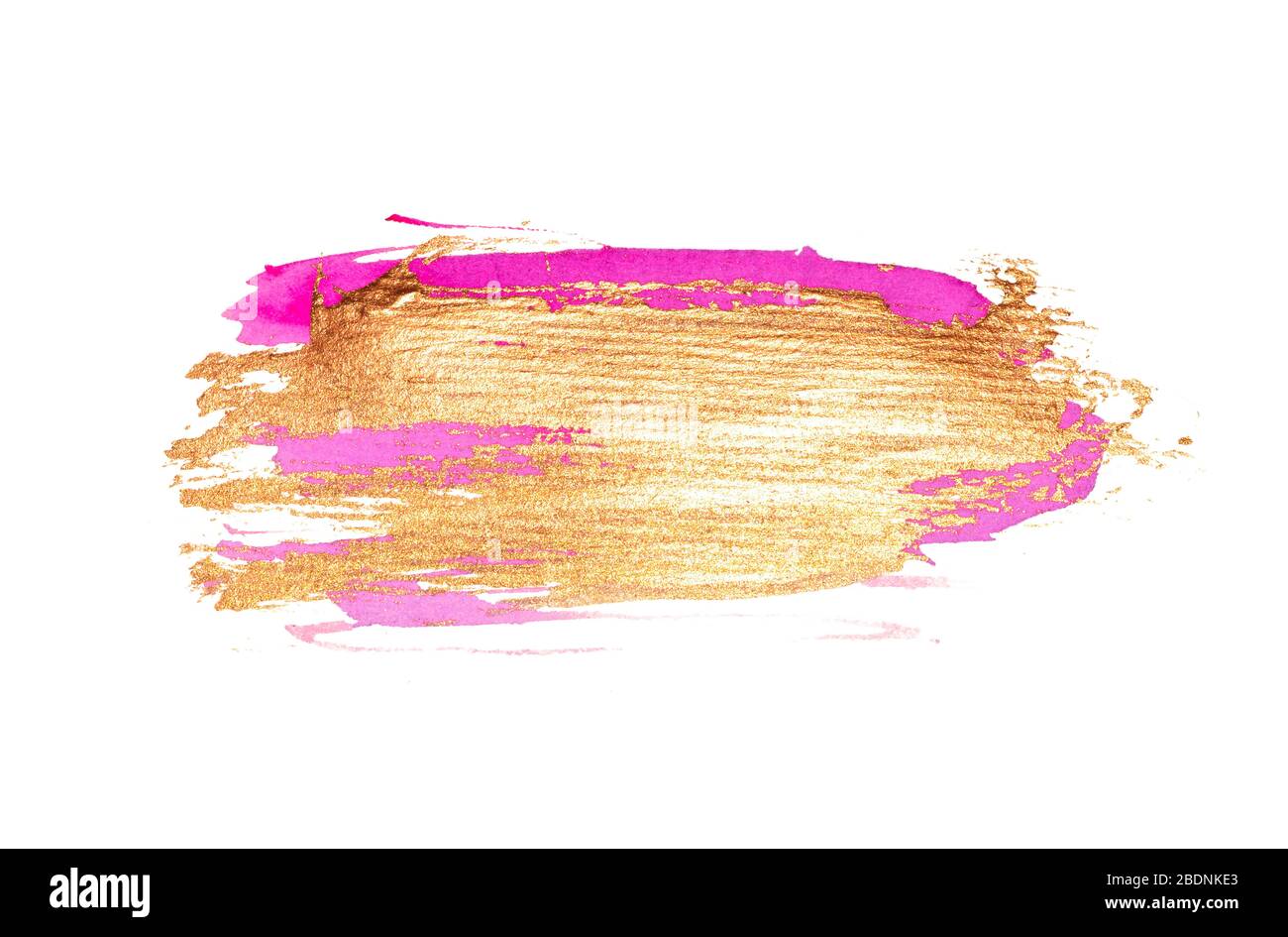 Abstract golden and pink watercolor stains on white background for your design Stock Photo