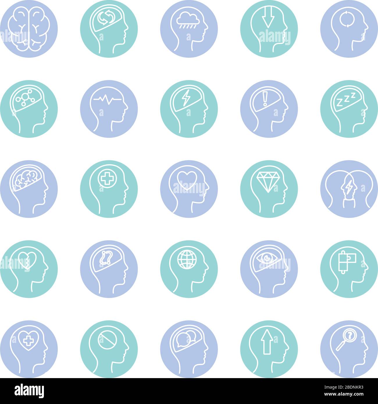 Mental health block style icon set vector design Stock Vector