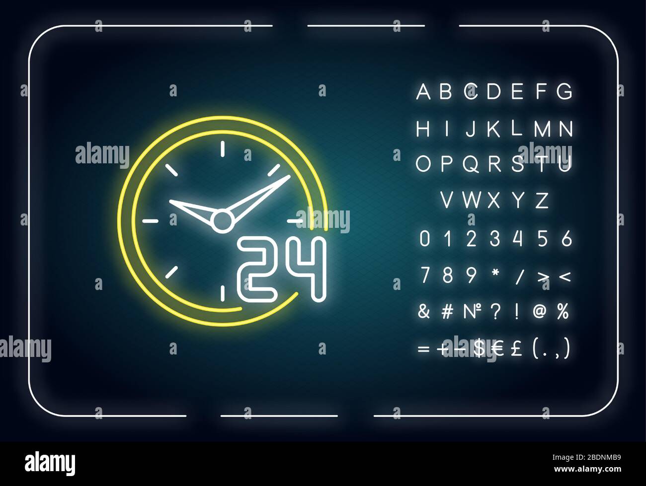 Around the clock service neon light icon. 24 7 hour customer support.  Circle watch dial badge. Outer glowing effect. Sign with alphabet, numbers  and Stock Vector Image & Art - Alamy
