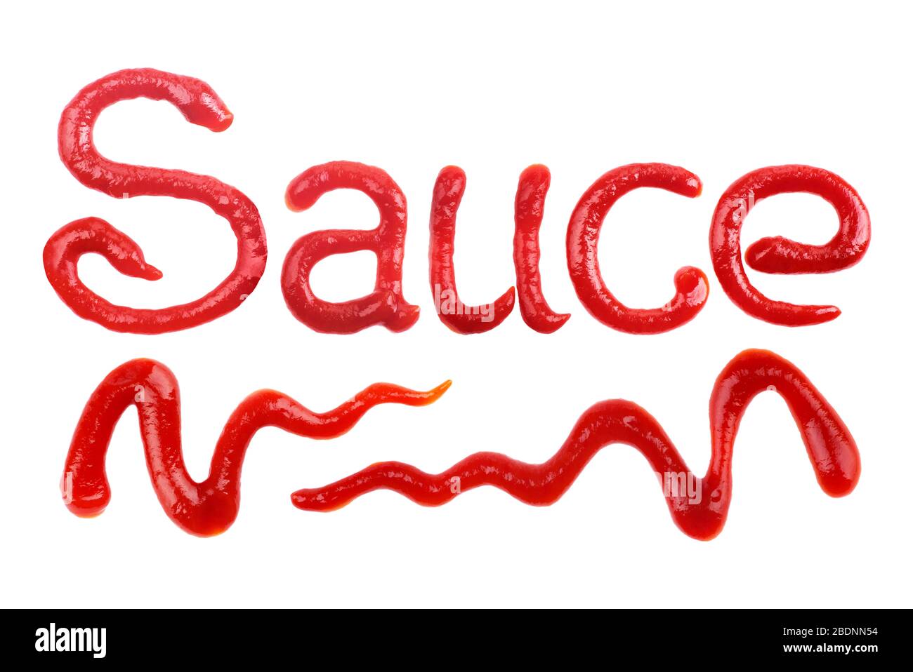 The word 'Sauce' written with ketchup on white Stock Photo