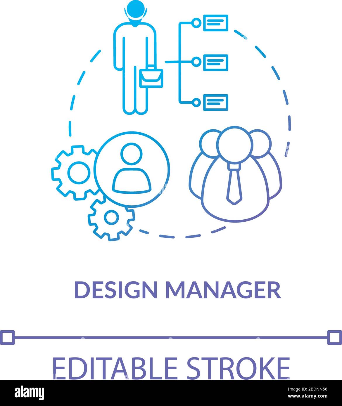 Design manager, workshop executive concept icon. Studio work control idea thin line illustration. Workshop structure, leader and subordinates. Vector Stock Vector