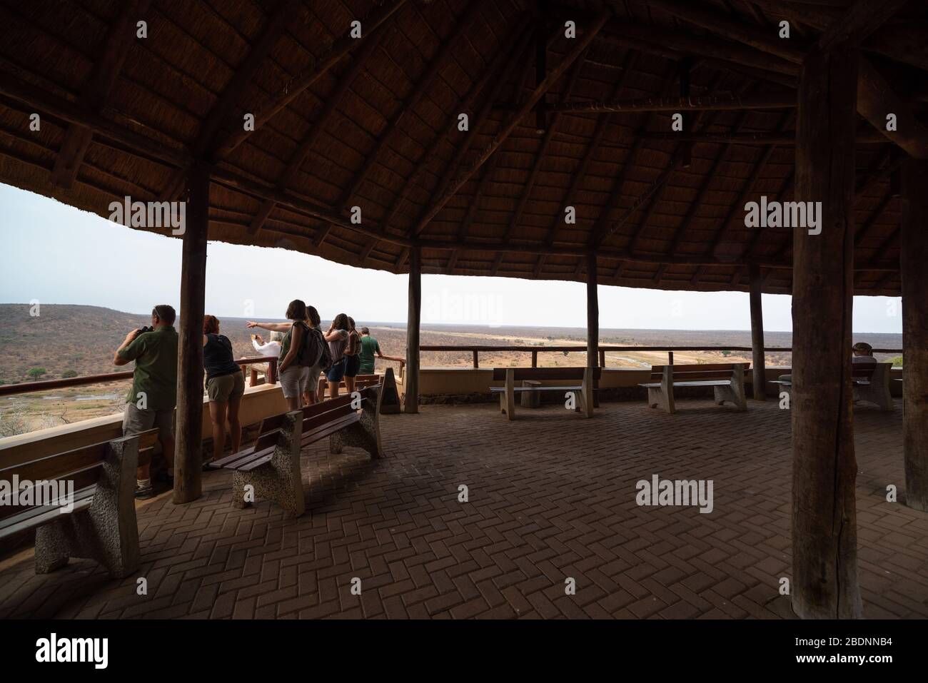 Tourists enjoying the view at the Olifants Rest Camp in Kruger Park Stock Photo